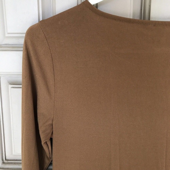 Forever 21 Sheath Dress SzM Tan Spandex Long Sleeves Slit Side Midi Pre-Owned - Picture 7 of 10